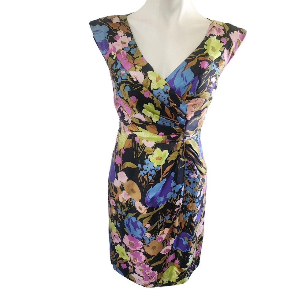 Beth Bowley‎ 100% Silk dress size 4 Black floral print cocktail party dress